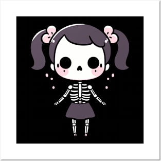 Cute Skeleton Girl Design | Skeleton in Kawaii Style | Halloween for Girls Posters and Art